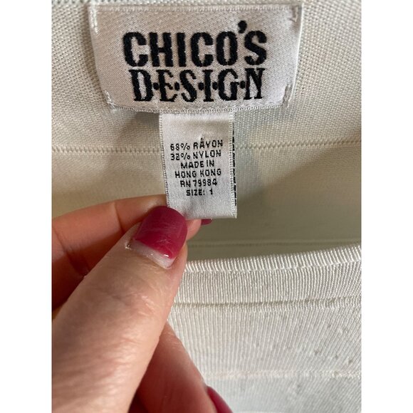 Chico’s Design Off White Open Neck Ridged Long Sleeve Top Sz M - Picture 5 of 10